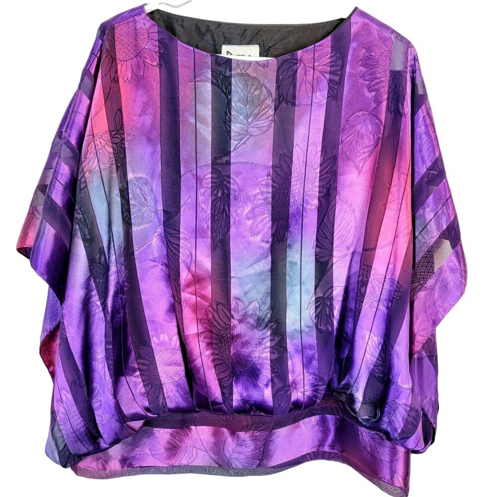 Vintage 80s Set Women 12 Colorful Floral Stripe Midi Skirt Blouse Top Shirt Pink - Picture 8 of 16